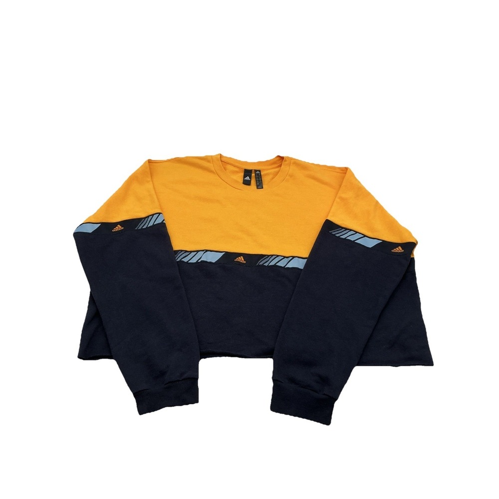 ADIDAS  Women's Hyper Crewneck Cropped Yellow Blue Sweatshirt Activewear Sz Xl